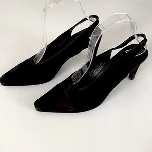 Stephan Kelian Vintage Black Suede Slingback Heels